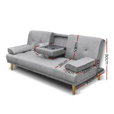 Artiss 3 Seater Fabric Sofa Bed - Grey.